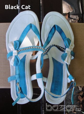 Нови кокетни синьо-бели кожени дамски сандали / летни обувки "Free Sun", естествена кожа, чехли, снимка 6 - Сандали - 18759237