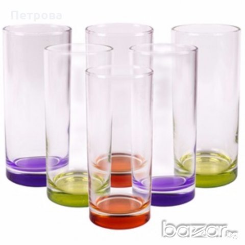 Комплект чаши с дъно от цветно стъкло, снимка 1 - Чаши - 19239953