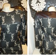 дамска блузка-туника с кожени ръкави на YSL реплика-размер- М-Л - ХЛ, снимка 1 - Туники - 9218715