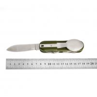 Нов джобен комплект за излет пикник нож вилица лъжица калъф милитари цвят зелен, снимка 9 - Ножове - 20413148