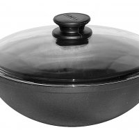 Чугунен WOK тиган (тенджера) със стъклен капак, 3л-5л, снимка 2 - Съдове за готвене - 26001933