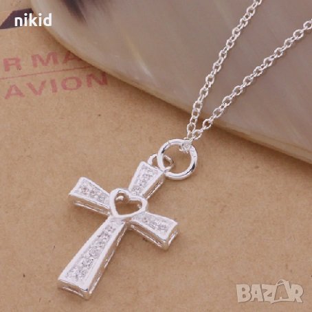 Колие гердан с висулка Кръст печат 25 посребрен, снимка 1