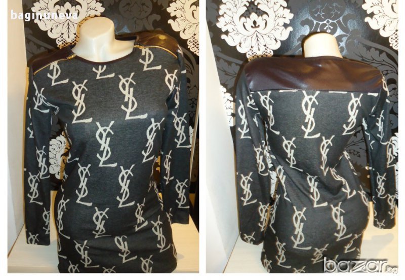 дамска блузка-туника с кожени ръкави на YSL реплика-размер- М-Л - ХЛ, снимка 1