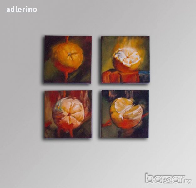 Картина от 4 части, прекрасна декорация за дома, живопис, изкуство Портокали, снимка 1