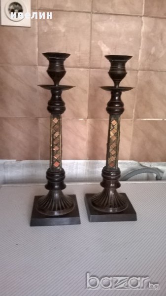 комплект масивни метални свещници, снимка 1