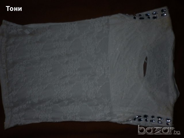 Бяла блуза с пайети и дантелен гръб , снимка 5 - Корсети, бюстиета, топове - 18565788