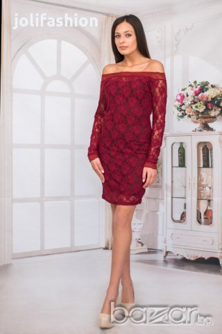 Дантелена рокля бордо, снимка 1 - Рокли - 17178642