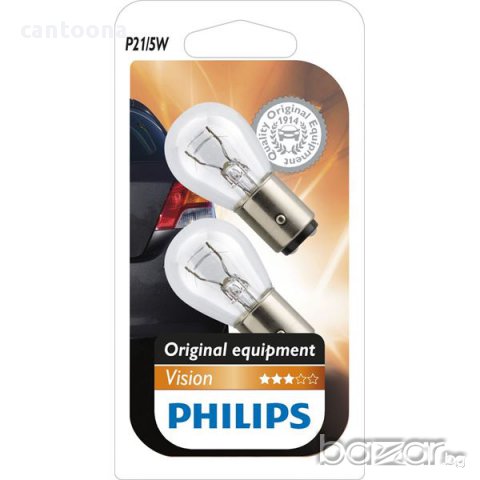 Комплект 2 халогенни  крушки за кола Philips P21/5W, 12V, 5W, снимка 1 - Аксесоари и консумативи - 16387384