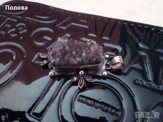  Сребро с   друза аметист -уникален масивен сребърен медальон, снимка 3 - Колиета, медальони, синджири - 23595000
