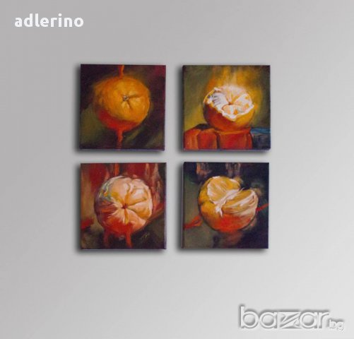 Картина от 4 части, прекрасна декорация за дома, живопис, изкуство Портокали, снимка 1