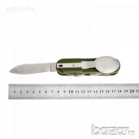 Нов джобен комплект за излет пикник нож вилица лъжица калъф милитари цвят зелен, снимка 9 - Ножове - 20413148