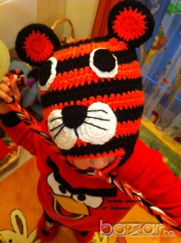 Плетена шапка тигър, снимка 1 - Шапки, шалове и ръкавици - 6586901