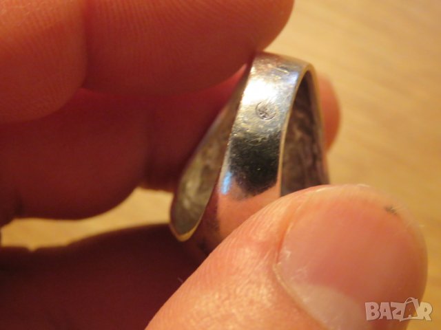 Старинен красив мъжки сребърен пръстен с голям камък  Черен Оникс и красива ръчна изработка, снимка 4 - Пръстени - 25614355