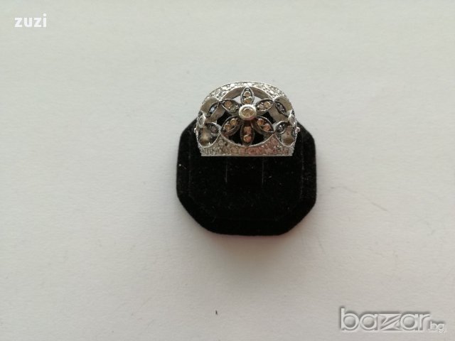 Масивен сребърен пръстен с бели и черни цирконий - сребро проба 925, снимка 4 - Пръстени - 18172345