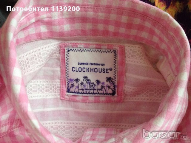 Дамска карирана риза розово и бяло каре Clockhouse М, снимка 3 - Ризи - 17638001
