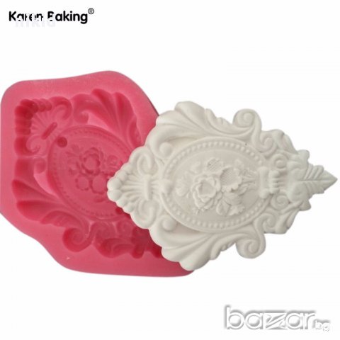 ОР70 красив старинен орнамент брошка тока с цветя форма силиконова украса торта фондан шоколад и др.