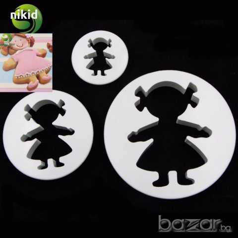 малко момиченце момиче 3 бр пластмасови резци резец форма за тесто сладки бисквитки фондан
