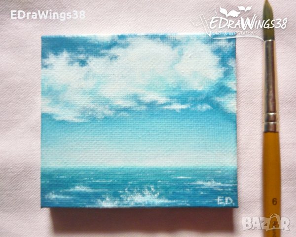 Картина миниатюра "Море" - акрил върху платно със стативче, снимка 3 - Картини - 26016992