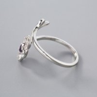 Сребърен пръстен Цвете с лилав или розов кристал, снимка 2 - Пръстени - 19832292