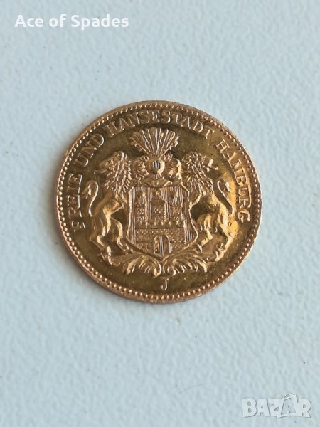 Златна Монета Deutsches Reich 1877 5 Mark Freie und Hansestadt Hamburg  , снимка 1