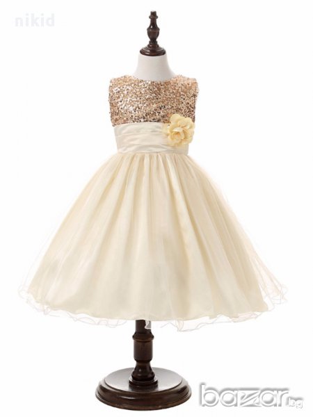детска приказна официална празнична рокля в кремаво и златиста с пайети, снимка 1