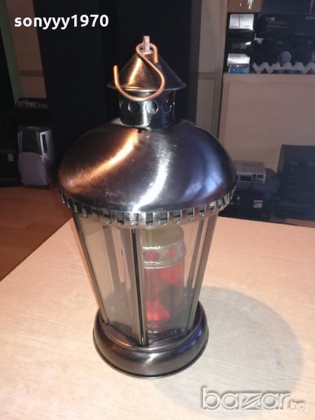 иноксов фенер с стъкла-за свещ-внос холандия-34х19см, снимка 1