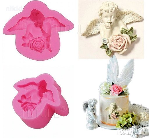 Ангел дете върху роза силиконов молд форма за декорация торта фондан шоколад гипс сапун, снимка 1