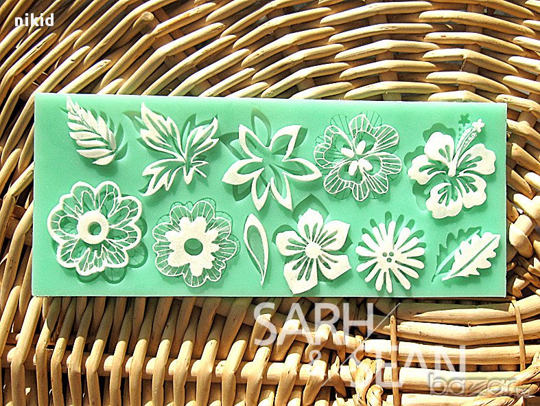 нежни цветя и листа силиконов молд форма за украса декор торта фондан дантела, снимка 1