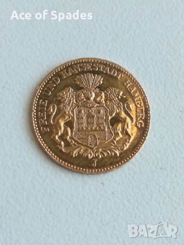 Златна Монета Deutsches Reich 1877 5 Mark Freie und Hansestadt Hamburg  , снимка 1 - Нумизматика и бонистика - 19510382