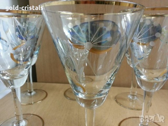 Стари стъклени чаши за вино с златен кант и гравюра, снимка 14 - Антикварни и старинни предмети - 22117742
