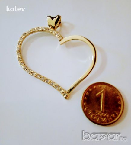 златен медальон сърце с цирконии 2.06 грама , снимка 6 - Колиета, медальони, синджири - 11203734
