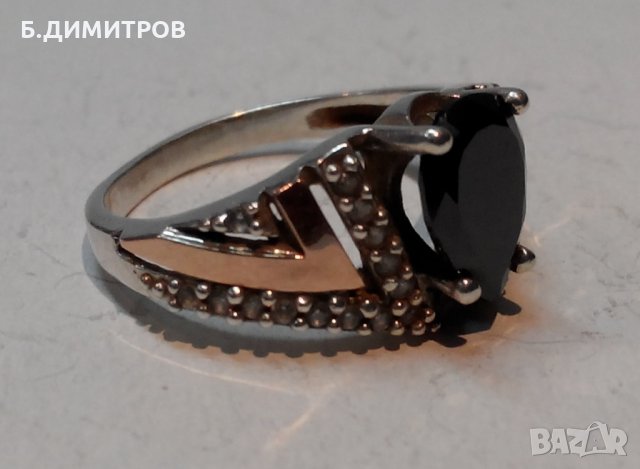 Стар сребърен руски СССР пръстен с оникс цирконий и злато, снимка 8 - Пръстени - 22794732