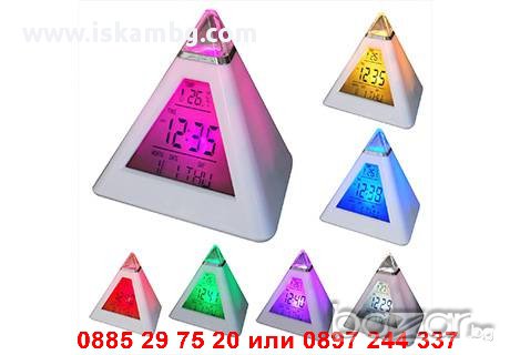 LED Часовник Пирамида сменящ цвета си в 7 цвята - код 0215, снимка 3 - Други стоки за дома - 12979317