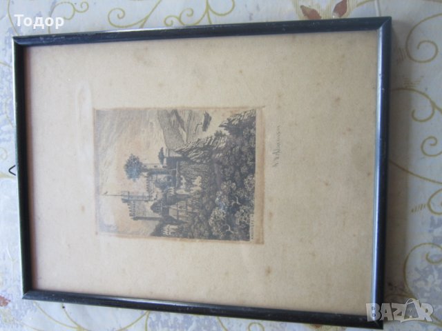 Стара картина офорт графика подписана 19 век, снимка 7 - Картини - 25764281