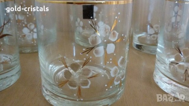 ретро стъклени чаши за уиски с златен кант , снимка 2 - Антикварни и старинни предмети - 22097497
