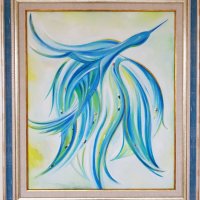 Маслена картина „ Синята ми птица отлетя “, снимка 1 - Изкуствени цветя - 24338862
