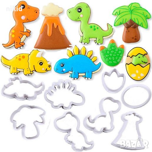 Динозаври сет 8 пластмасови резци форми украса торта сладки бисквитки, снимка 1