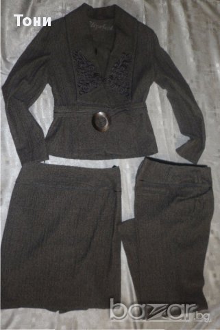 Зимен костюм от три части .Сако ,пола и панталон " Elizabeth " , снимка 1 - Костюми - 14815224