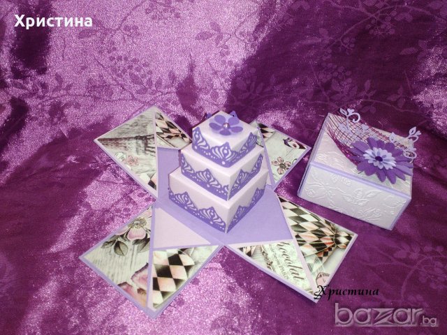 Експлодираща кутия с торта, обувки, подарък за рожден ден, сватба, годеж, кръщене, бебе, прощъпулник, снимка 6 - Подаръци за рожден ден - 20880790