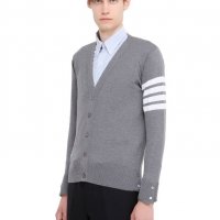 THOM BROWNE Striped Grey Cardigan Мъжки Пуловер Жилетка size S, снимка 2 - Пуловери - 19418877