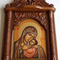 Дърворезба-домашен иконостас с иконопис "Богородица с младенеца", снимка 3 - Други - 24638810