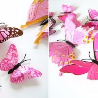 3D 12 бр pvc розови черни магнитни и самозалепващи пеперуди декорация за стена и мебел, снимка 3 - Други - 24240167