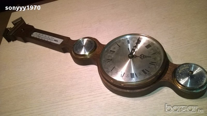 Ретро-термо/баро/хидро/часовник-месинг/дърво-70/17см-швеицария, снимка 1