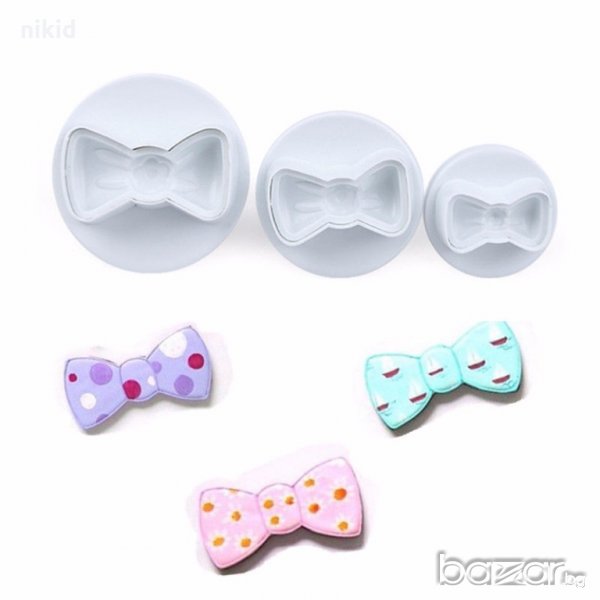 3 папионки панделки пластмасови резци резец с бутало декорация украса тесто фондан торта мъфини, снимка 1