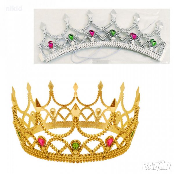 Детска диадема корона пластмасова с камъни сребърна и златн , снимка 1