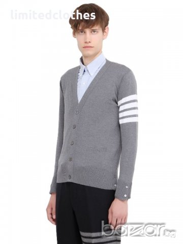 THOM BROWNE Striped Grey Cardigan Мъжки Пуловер Жилетка size S, снимка 2 - Пуловери - 19418877