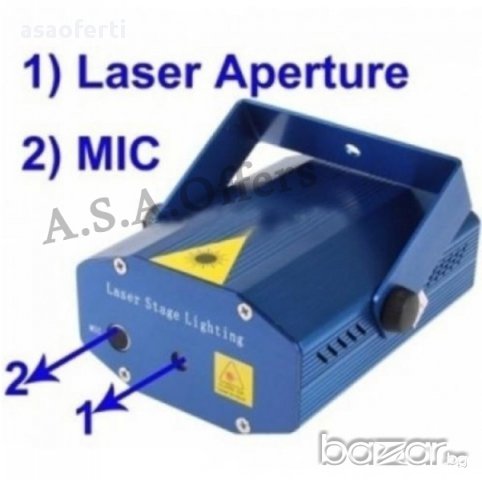 Дискотечен лазер, Двуцветен Фигури Точки -mini Laser Stage Lighting; Диско Парти Лазер, снимка 3 - Други - 10289687