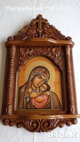 Дърворезба-домашен иконостас с иконопис "Богородица с младенеца", снимка 3 - Други - 24638810
