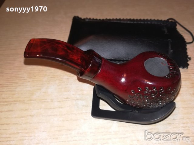 лула с поставка/стоика и кожен калъф-13х5х4см-внос швеицария, снимка 5 - Лули - 20798539