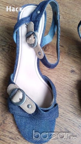 Esprit , летни сандали с ток ,дънкови обувки, снимка 2 - Сандали - 12491663